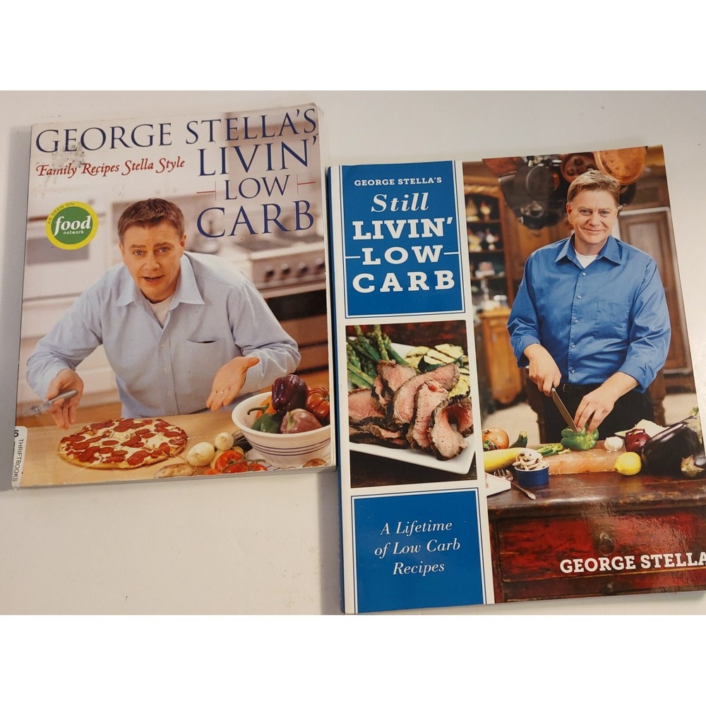 LOT of 2 George Stella Cookbooks: Livin' Low Carb + Still Livin' Low Carb